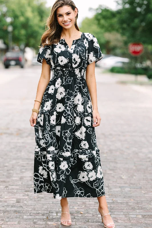 Women's floral dress special occasion -Sugarlips: Call On Me Black Floral Midi Dress