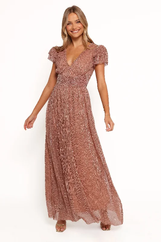 ladies-maxi-dress-purple-flow-Cressida Maxi Dress - Rose Gold