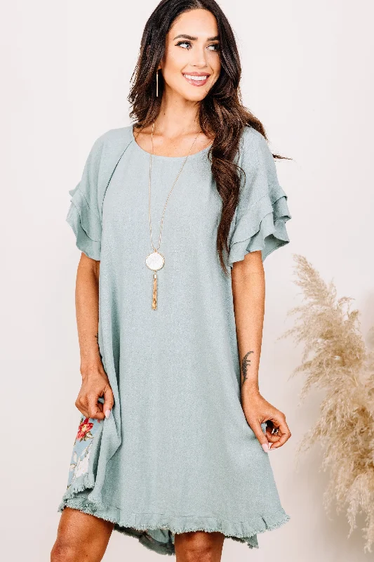 Women's floral dress meeting -Take A Second Dusty Mint Floral Dress