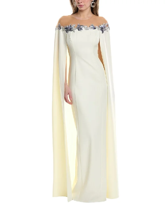 ladies-maxi-dress-social-flow-Marchesa Notte Tulle Illusion Cape Effect Maxi Dress