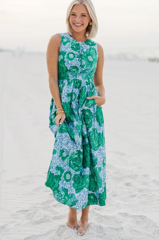 Women's floral dress retro -All Together Now Green Floral Midi Dress