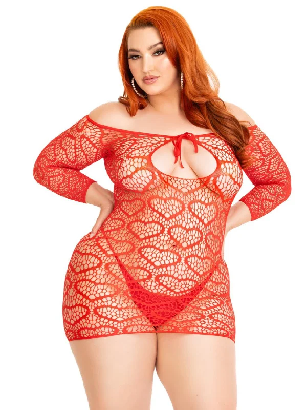 ladies-mini-dress-denim-edge-Seamless Heart Net Mini Dress in Red