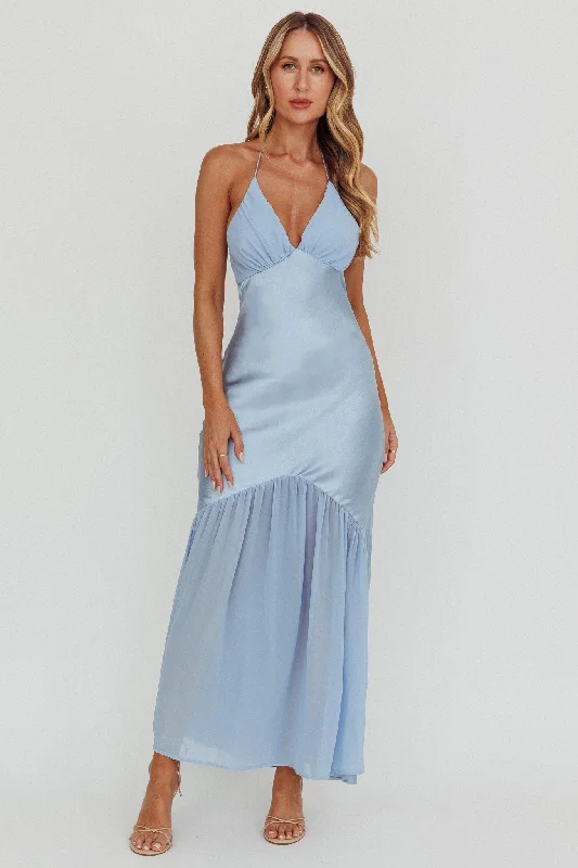 ladies-maxi-dress-sophisticated-flow-Aysah Chiffon Hem Halter Maxi Dress Light Blue