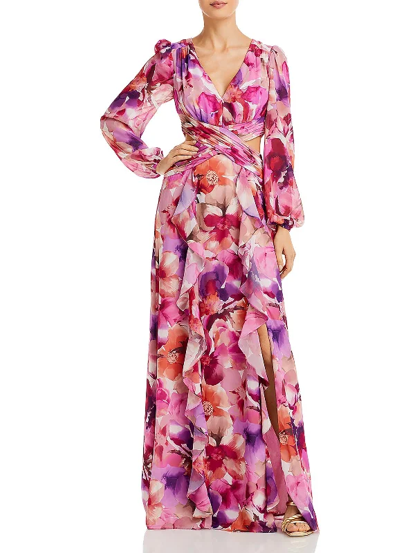 ladies-maxi-dress-mono-flow-Womens Chiffon Floral Maxi Dress