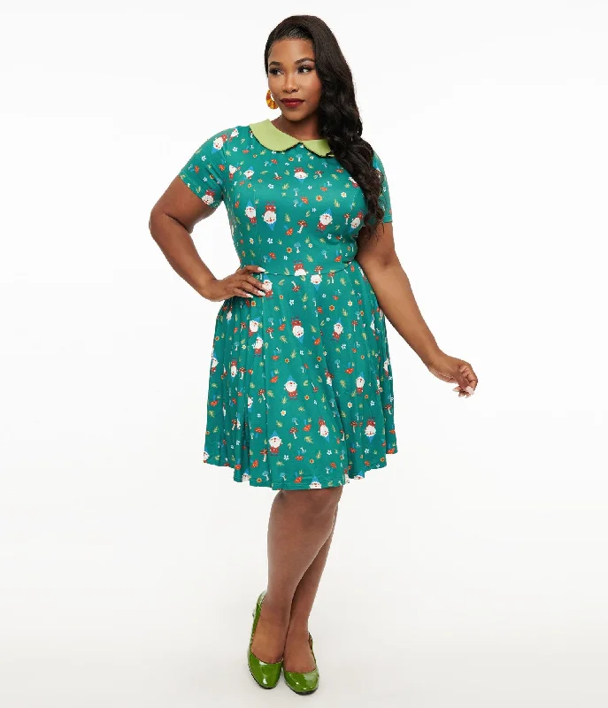 Women's flare dress tailored -Unique Vintage Plus Size 1950s Green Gnome Print Fit & Flare Dress