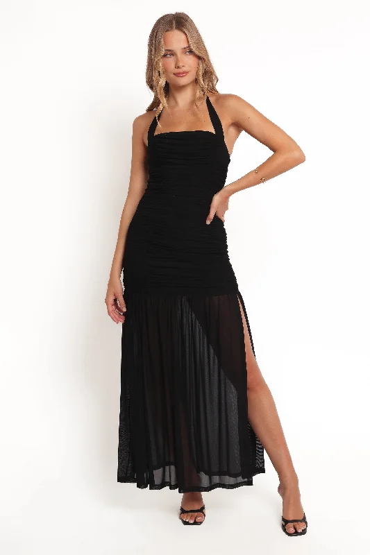 ladies-maxi-dress-curvy-drape-Lea Maxi Dress - Black