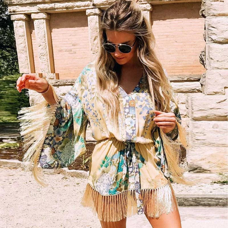 ladies-mini-dress-date-night-glow-Kimono Mini Dress with Tassels