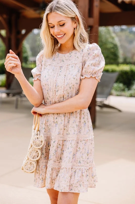 Women's floral dress vintage -On The Horizon Beige Brown Floral Dress