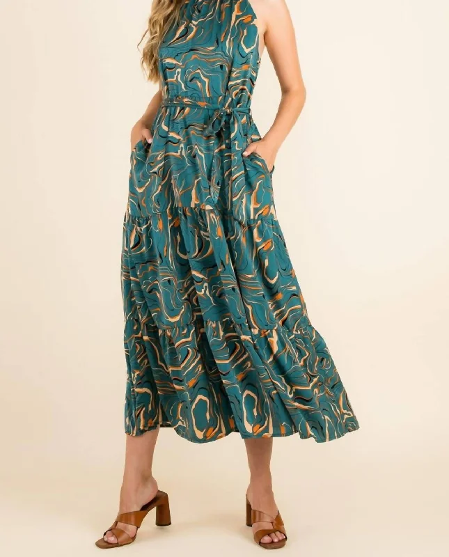 ladies-maxi-dress-trendy-sweep-Halter Abstract Print Maxi Dress in Teal