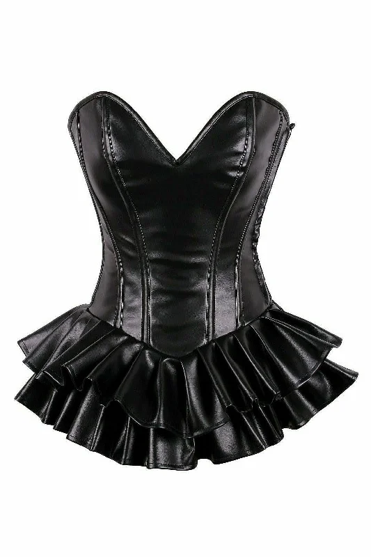 ladies-mini-dress-striped-zing-Top Drawer Black Faux Leather Steel Boned Mini Corset Dress