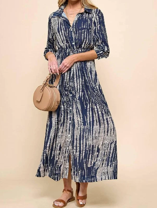 ladies-maxi-dress-preppy-drift-Tie Dye Maxi Dress In Navy/taupe