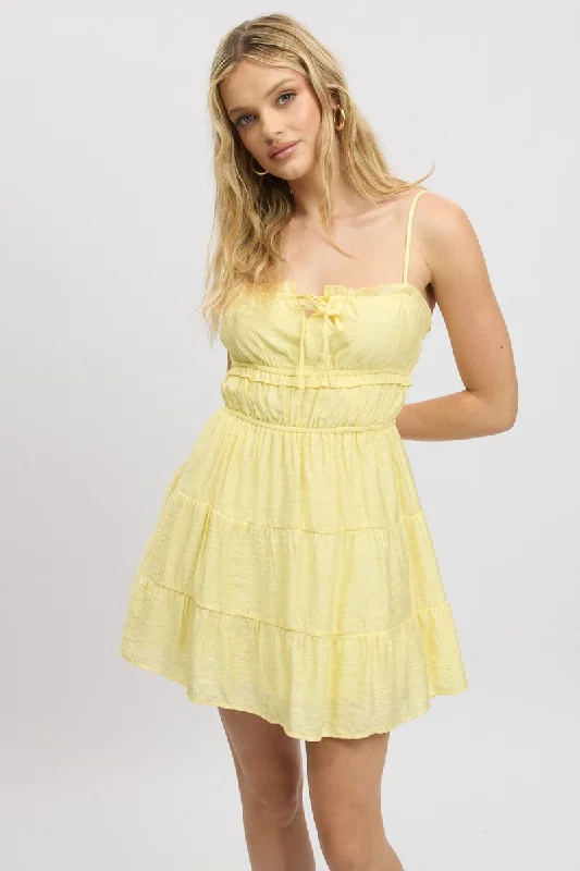 Women's flare dress monochrome -Yellow Fit And Flare Dress Cut Out