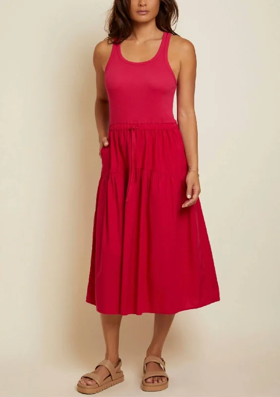 Women's midi dress wrap -Frannie Combo Midi Dress In Raspberry