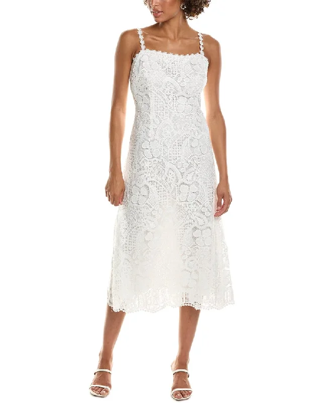 Women's midi dress feminine -Teri Jon by Rickie Freeman Lace Fitted Midi Dress