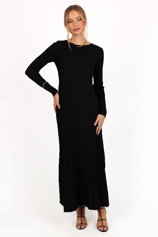 ladies-maxi-dress-day-to-night-Alison Long Sleeve Maxi Dress - Black