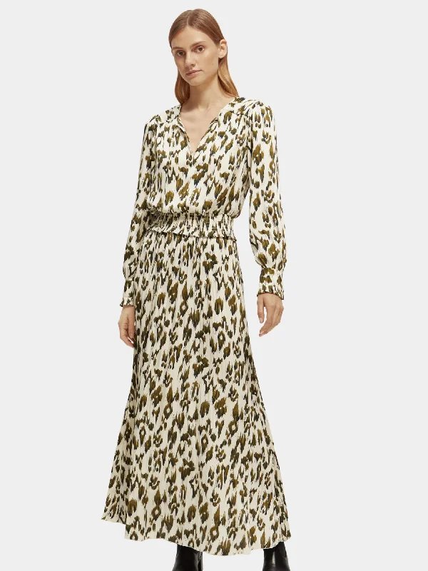 ladies-maxi-dress-glitzy-sweep-Printed long sleeved maxi dress