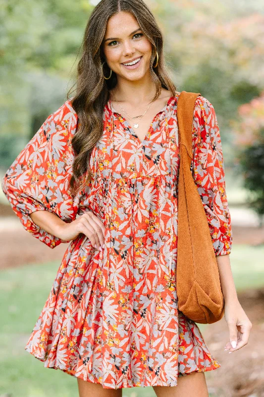 Women's floral dress beach -By Your Side Rust Orange Floral Dress