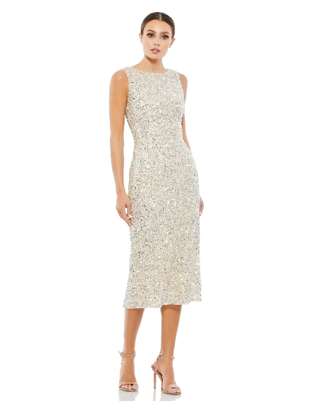 Women's midi dress plus size -Sleeveless Sequined Midi Sheath Dress