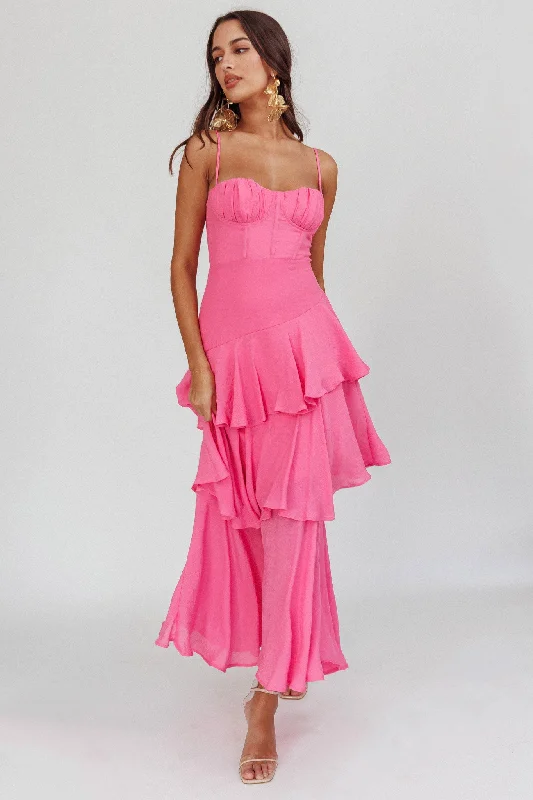 ladies-maxi-dress-crimson-drift-Madrid Summer Tiered Ruffle Maxi Dress Pink