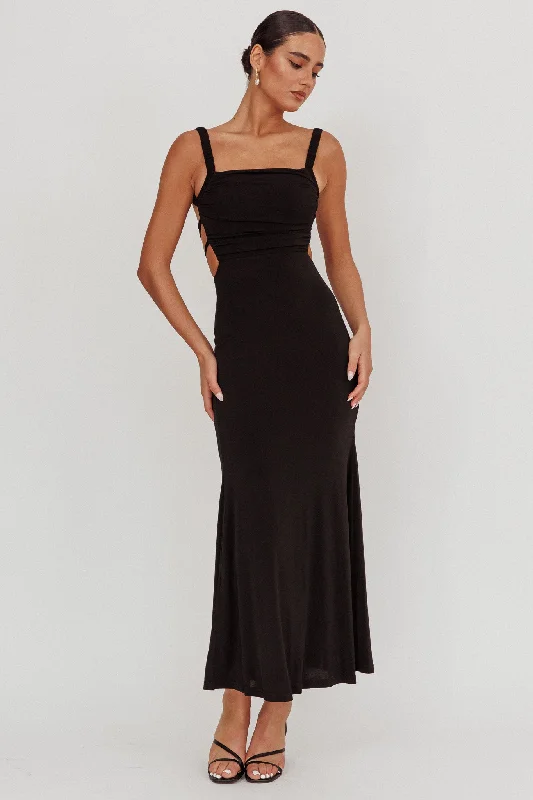 ladies-maxi-dress-wedding-grace-Dream Crush Lace-Up Back Maxi Dress Black