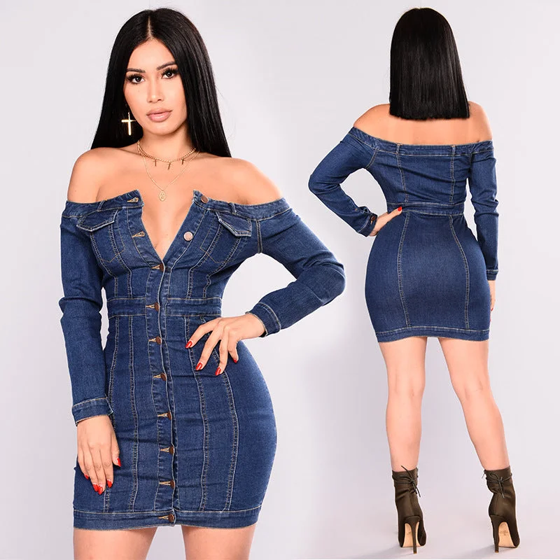 ladies-mini-dress-elegant-edge-European And American Slim Sexy Denim Mini Dress