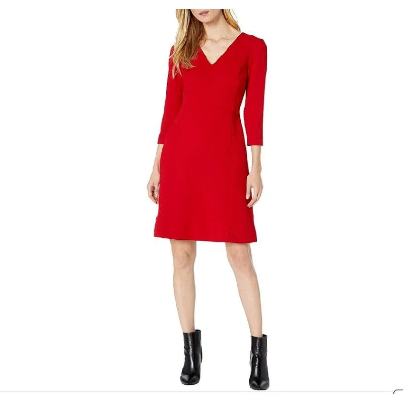 Women's flare dress mesh -Ralph Lauren Women's Dobby Fit-And-Flare Dress Red Size 4