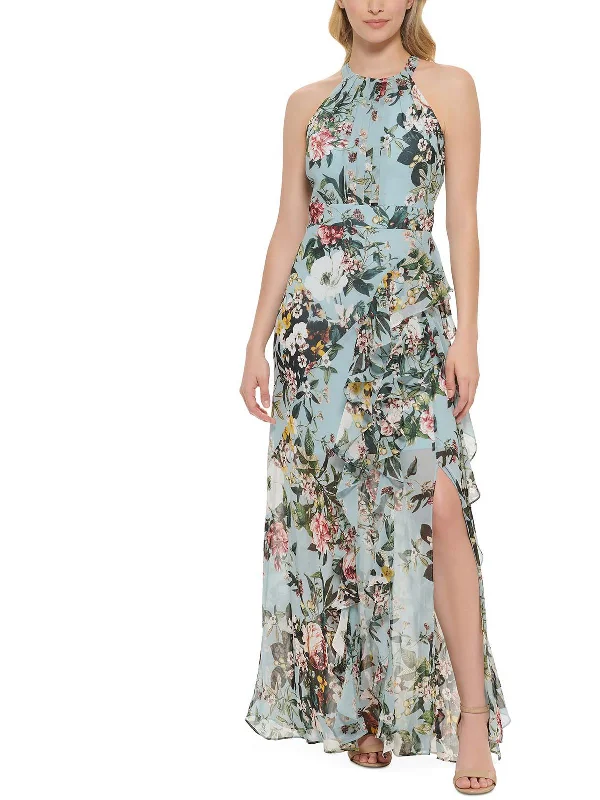 ladies-maxi-dress-ivory-flow-Womens Floral Halter Maxi Dress