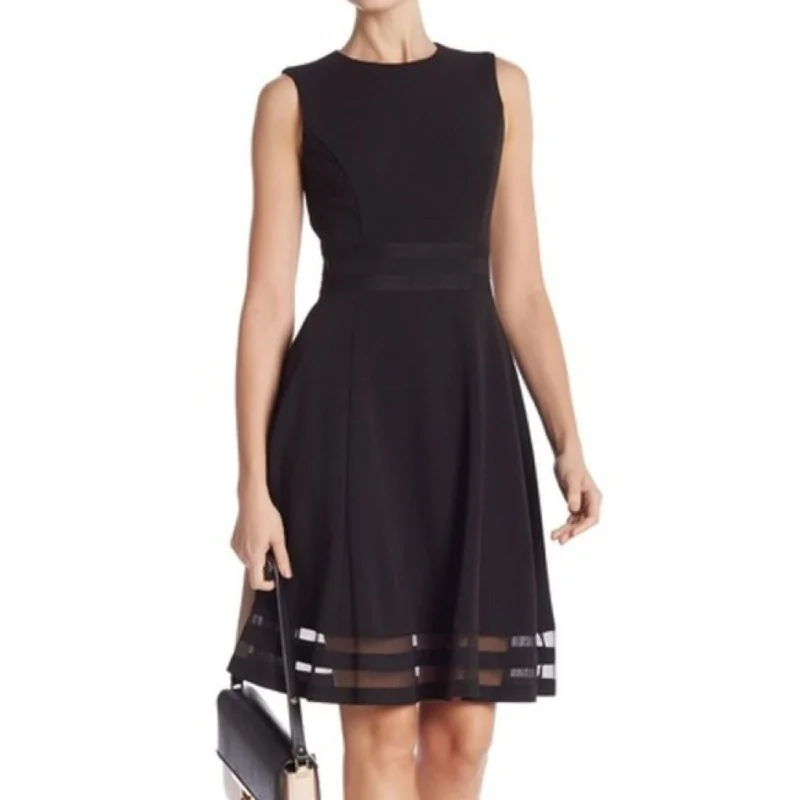 Women's flare dress smooth -Calvin Klein Women's Illusion-Trim Fit & Flare Dress Regular & Petite Sizes Black Size 0