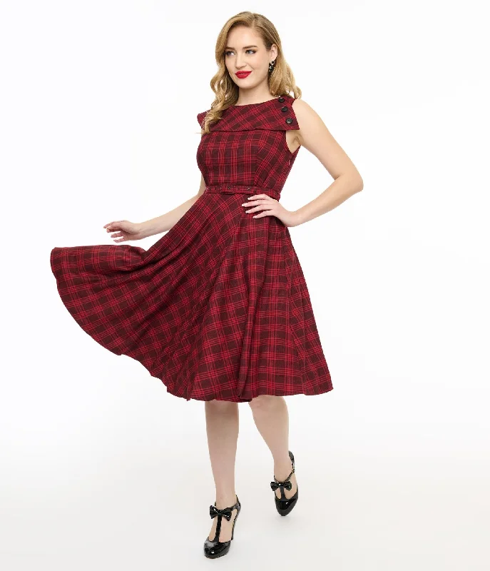 Women's flare dress petite -Voodoo Vixen 1950s Red Check Fit & Flare Dress