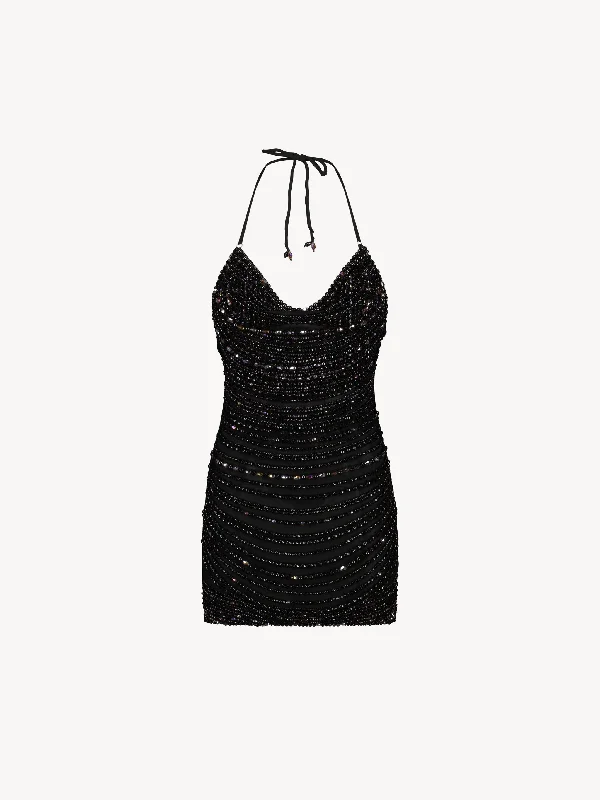 ladies-mini-dress-amber-ace-Floating pearl mini dress - Black