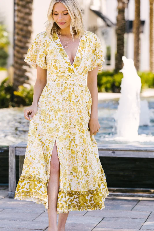 Women's floral dress edgy -Know The Truth Chartreuse Yellow Floral Maxi Dress