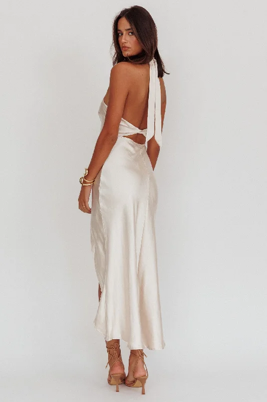 ladies-maxi-dress-orchid-sway-Sonoma Halterneck Twist Back Maxi Dress Champagne