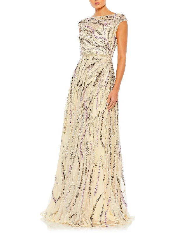 ladies-maxi-dress-short-sleeve-flow-Womens Sequined Maxi Evening Dress