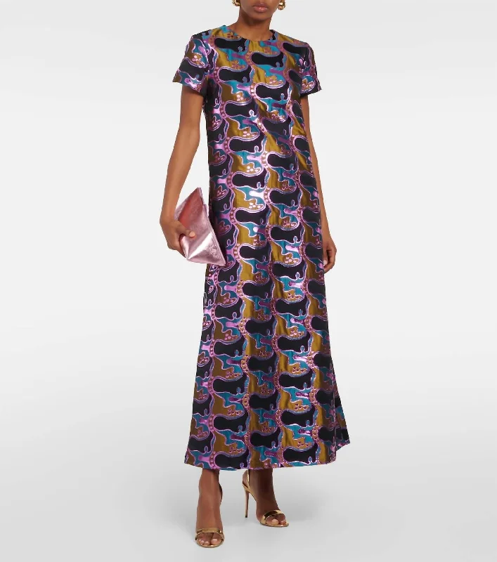 Women's midi dress formal -Iconic Jacquard Swing Midi Dress In Multi