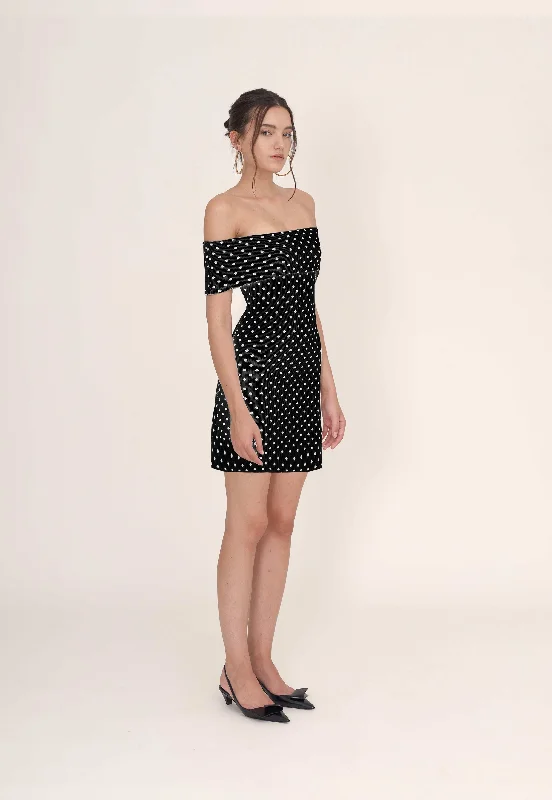 ladies-mini-dress-vermilion-vibe-Rosalia mini dress - Black and white dots