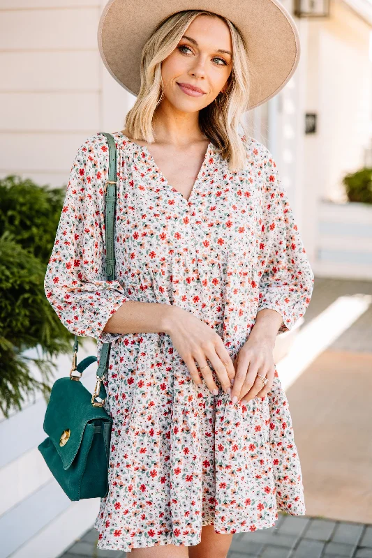 Women's floral dress interview -Girly Greetings Ivory White Ditsy Floral Dress