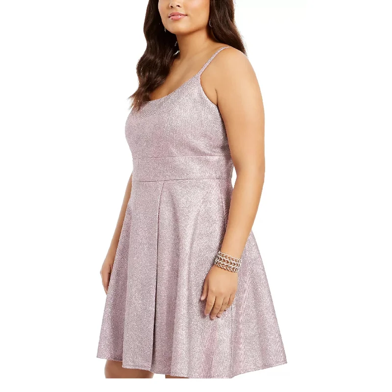 Women's flare dress sustainable -Morgan & Co Women's Plus Size Sparkle Fit & Flare Dress Pink Size 16W