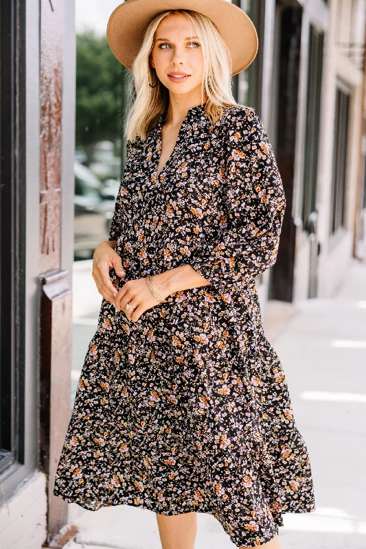 Women's floral dress online -All Eyes On You Black Ditsy Floral Midi Dress