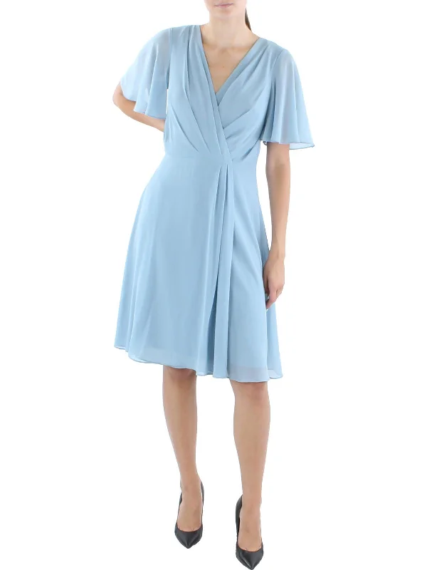 Women's midi dress festival -Georgette Womens Surplice Midi Wrap Dress