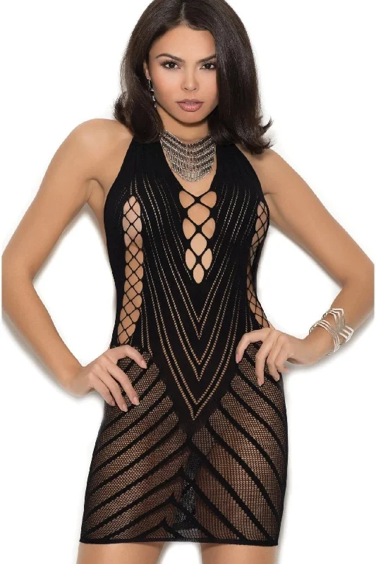 ladies-mini-dress-fresh-flair-Crochet Halter Mini Dress