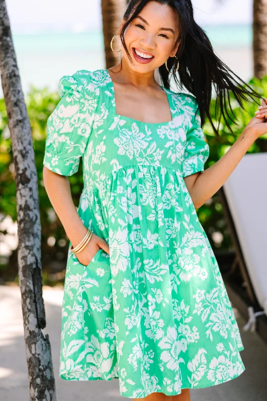 Women's floral dress modern -Sing With Me Green Floral Dress