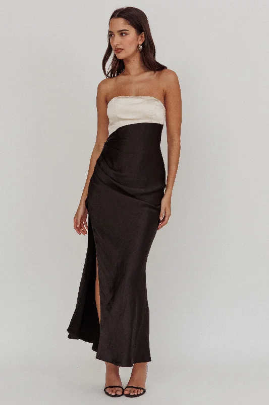 ladies-maxi-dress-plum-flow-Kamillia Strapless Split Maxi Dress Black