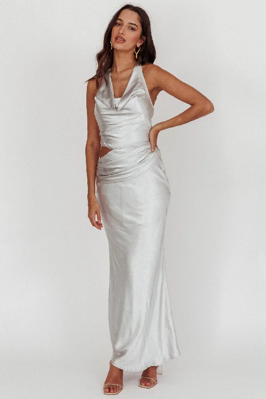 ladies-maxi-dress-sequin-sweep-Cassiopeia Cowl Halter Neck Cut Out Maxi Dress Opal