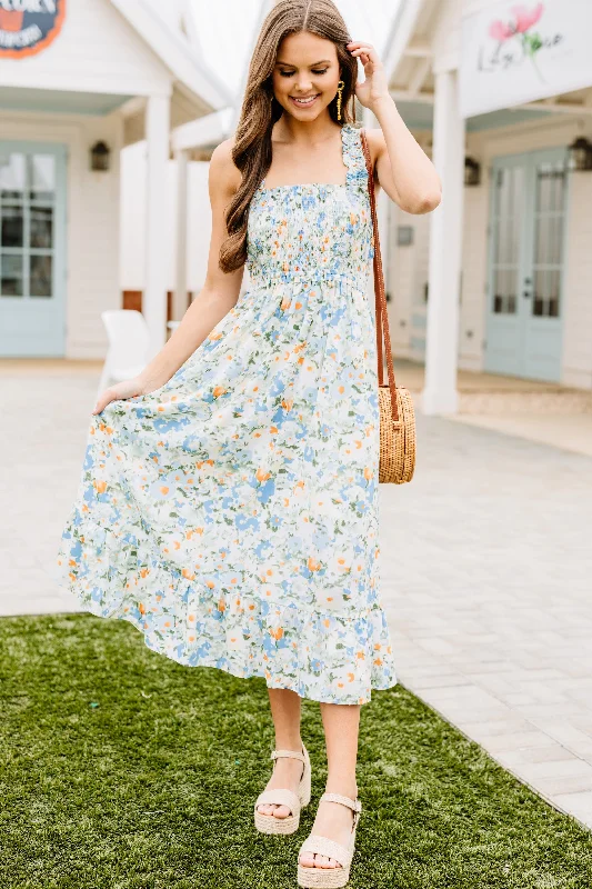 Women's floral dress cherry blossom -Positive Outlooks Blue Floral Midi Dress